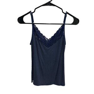 Haven Well Within Navy Polka Dot Lace Trim Cami Top Size XS Minimalist Chic